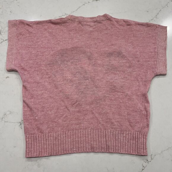 Sunday Comics Sweater M Vintage Mickey Minnie Flowers Short Sleeve Pink Textured - Picture 2 of 9